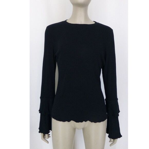 Who What Wear Black Long Sleeves Double Ruffle Sleeves Top - Picture 2 of 9